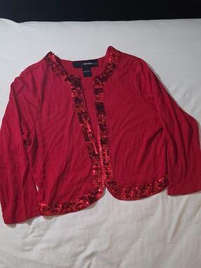 Denim 24/7 Red Sequin-Trim Open Cardigan